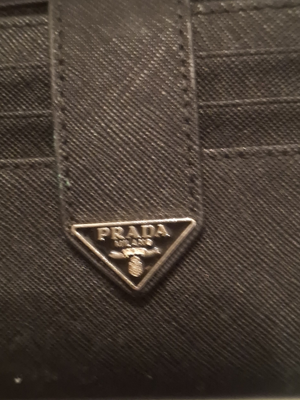 Prada Black Saffiano Leather Card Wallet with Gold Triangle Logo
